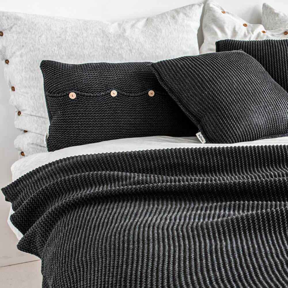 WOODEN BUTTONS CUSHION COVER Anthracite