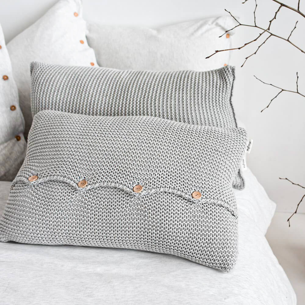 WOODEN BUTTONS CUSHION COVER Grey